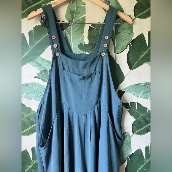 Boutique Womens Blue Teal Wide Leg Overall Jumpsuit Medium NWT - Picture 4 of 9